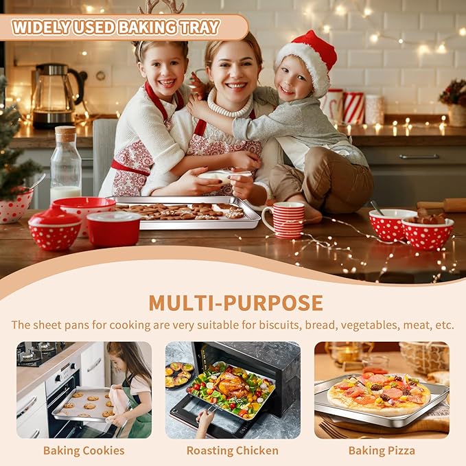 Stainless Steel Baking Sheet Set of 2, Deedro Cookie Sheet Metal Baking Pan Oven Tray, Non Toxic &