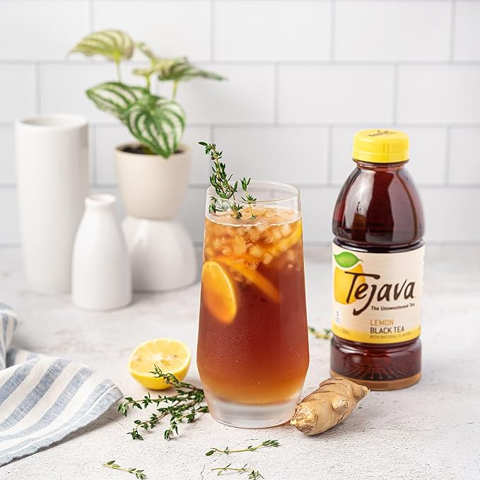 Tejava Lemon Black Iced Tea, 6 Pack, 16.9oz PET Bottles, Unsweetened, Non-GMO, Kosher, No Sugar or