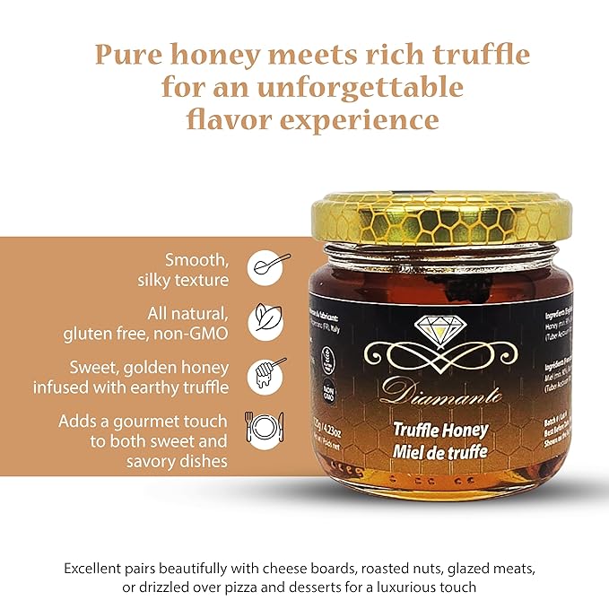 Diamante Italy Truffle Honey - Italian Luxurious Gourmet Flavored Honey with 3% Black Truffle