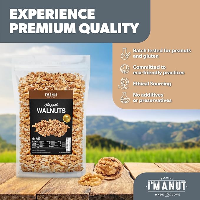 Premium Raw Chopped Walnuts 48oz (3 lb) - 100% Natural, No-PPO, Non-GMO, Batch-Tested Gluten &