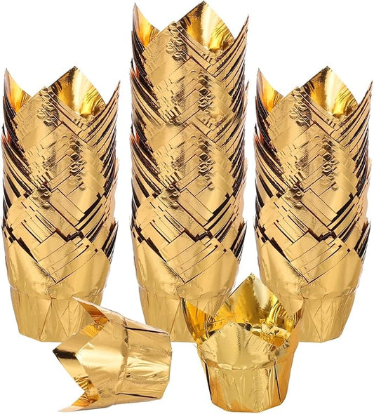 uxcell 100 Pcs Tulip Cupcake Liners, Muffins Liners Aluminum Foil Cupcake Wrappers Baking Cups