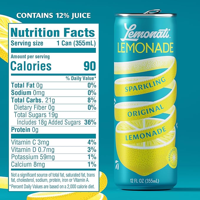 Lemonati Lemonade Sparkling Original Lemonade, No Artificial Sweeteners or Flavors, Gluten-Free