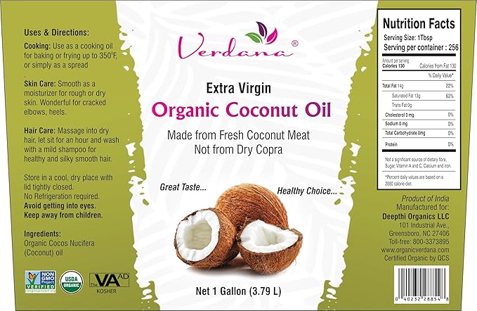 Verdana Extra Virgin Coconut Oil ??USDA Organic, Unrefined Cold Pressed Oil for Baking and Cooking