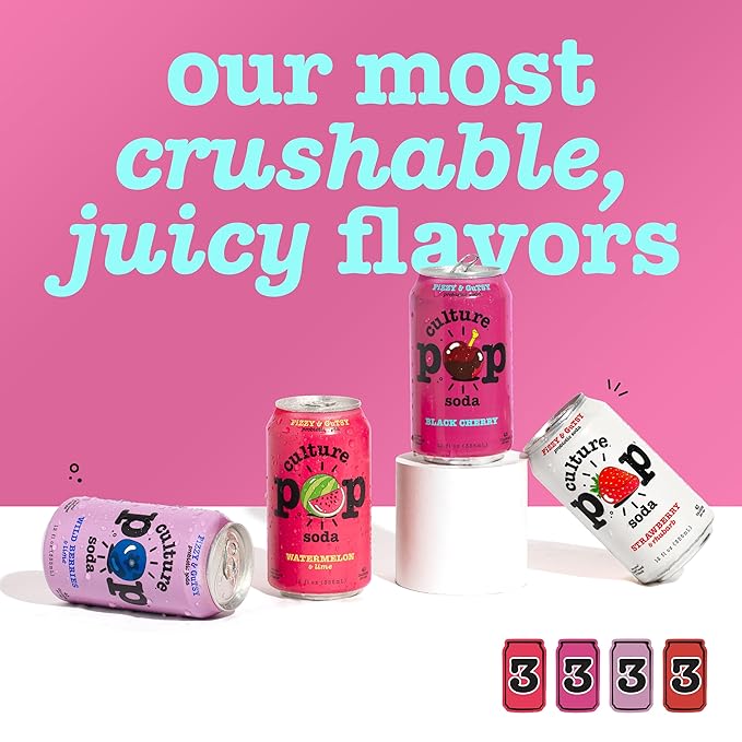 Culture Pop Soda, Jazzy & Juicy Variety Pack, Probiotic Low Sugar Soda, Sparkling Juice