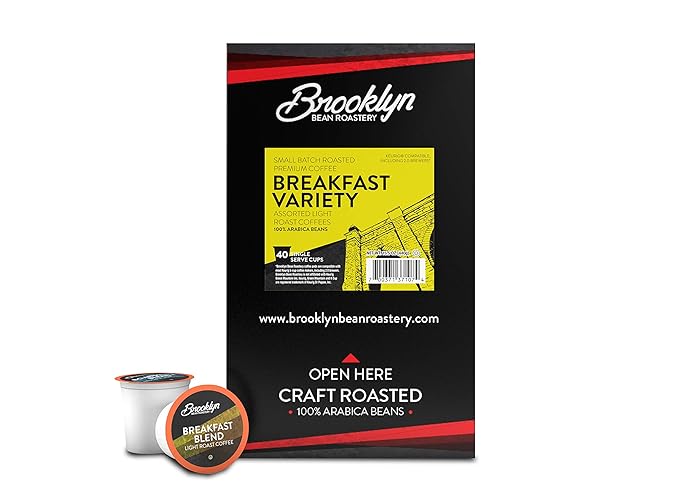 Brooklyn Beans Coffee Pods, Breakfast Gourmet Variety Pack - Compatible with Keurig K Cup Brewers