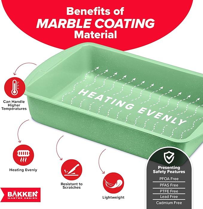 BAKKEN Kitchen Baking Pan Set - Nonstick Green Marble Coating, Commercial Grade Carbon Steel