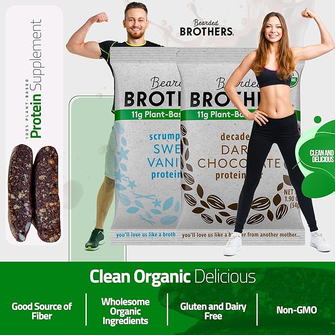 Bearded Brothers Organic Protein Bars, Dark Chocolate and Vanilla (10 Pack) - Plant Based Protein