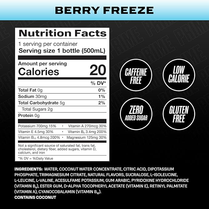 PRIME Hydration BERRY FREEZE, Sports Drinks, Electrolyte Enhanced for Ultimate Hydration, 250mg