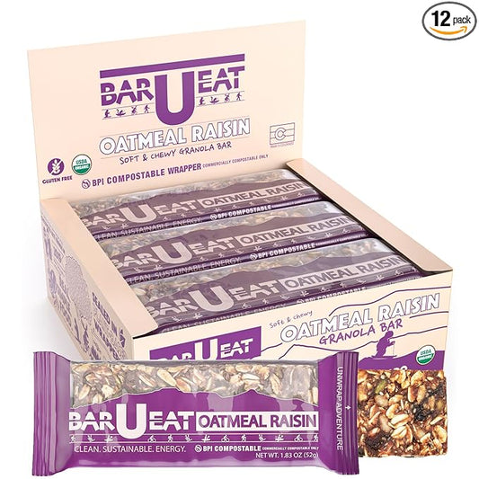 BAR-U-EAT Gluten-Free, Organic, Soft & Chewy Energy Bar. Whole Food Ingredients | Compostable