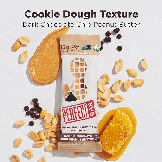 Perfect Bar Original Refrigerated Protein Bar, Dark Chocolate Chip Peanut Butter, 2.3 Ounce Bar, 8