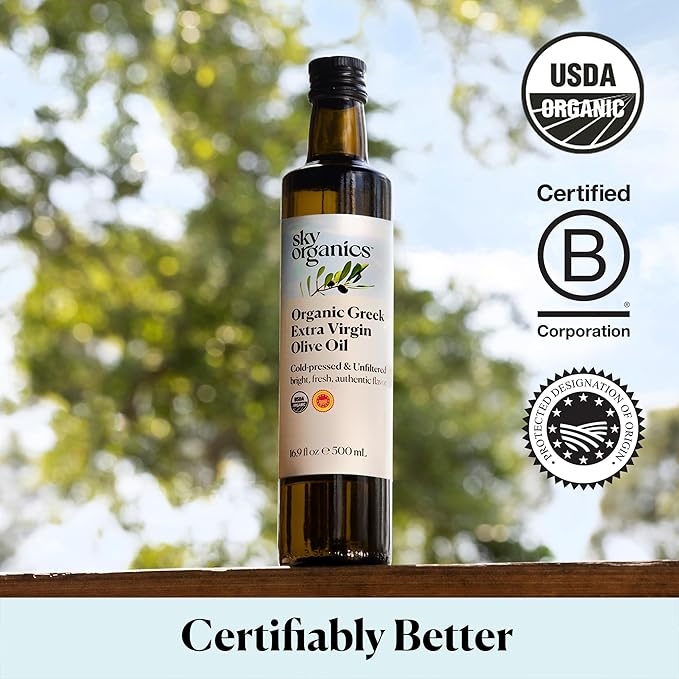Sky Organics - Organic Extra Virgin Olive Oil, 16 fl oz - Cold Pressed & Unfiltered - Bright