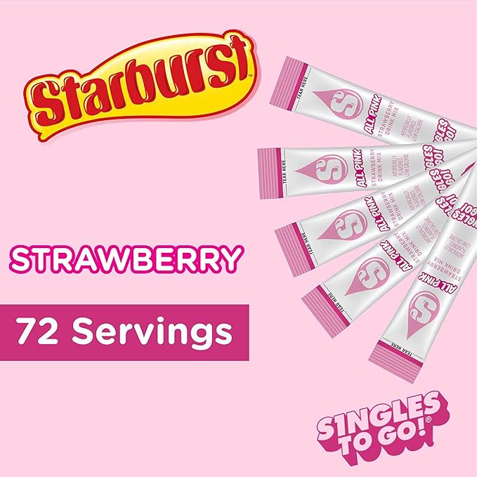 Starburst Singles To Go Powdered Drink Mix, All Pink Strawberry, 12 Boxes with 6 Packets Each - 72