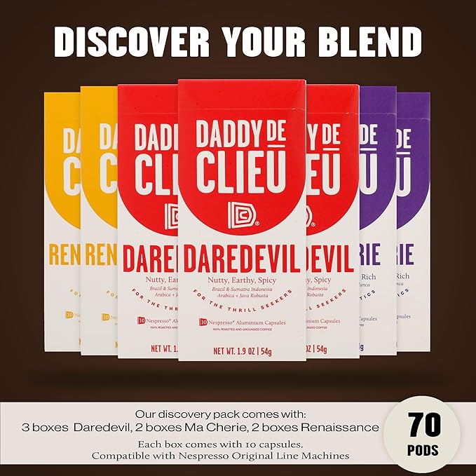 Daddy De Clieu Coffee Pods Discovery Pack, Medium to Dark Roast, Arabica and Robusta, Compatible
