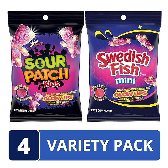 SOUR PATCH KIDS and SWEDISH FISH Mini Glow Ups Strawberry-Watermelon Soft & Chewy Candy Variety