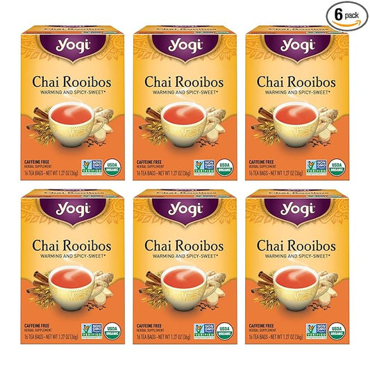 Yogi Tea Chai Rooibos Tea - 16 Tea Bags per Pack (6 Packs) - Spiced Organic Rooibos Tea - Provides
