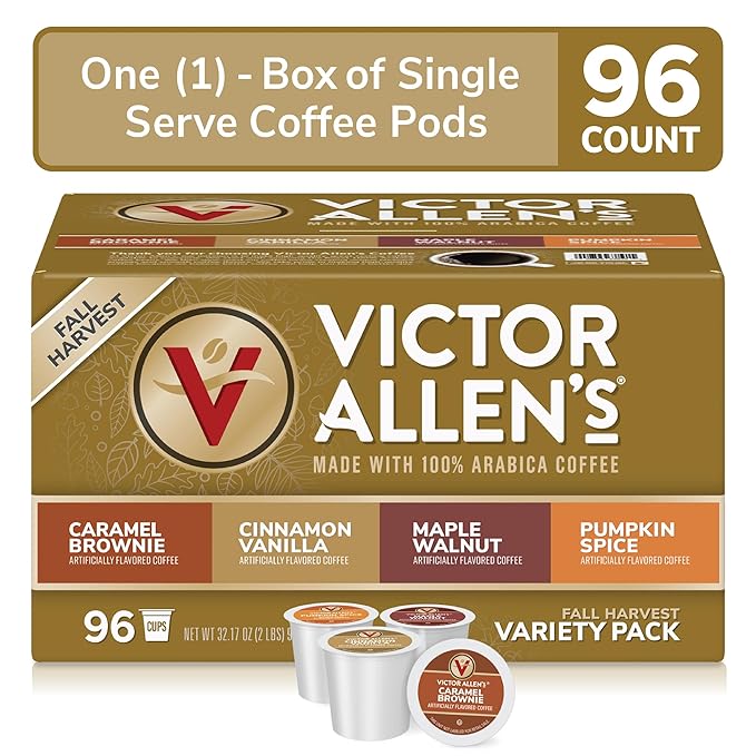 Victor Allen's Coffee Fall Harvest Variety Pack, Medium Roast, 96 Count, Single Serve Coffee Pods