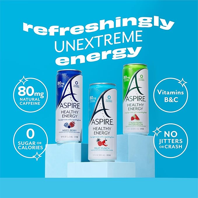 ASPIRE® The Fan Favorite Variety Pack, Healthy Energy Drink 80mg Natural Caffeine, Zero Sugar No