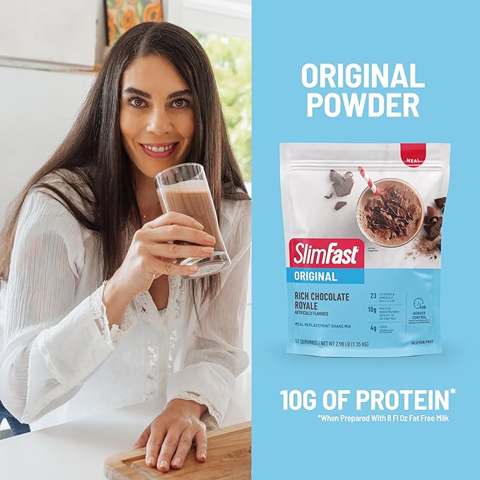 SlimFast Meal Replacement Powder, Original Rich Chocolate Royale, Weight Loss Shake Mix, 10g of