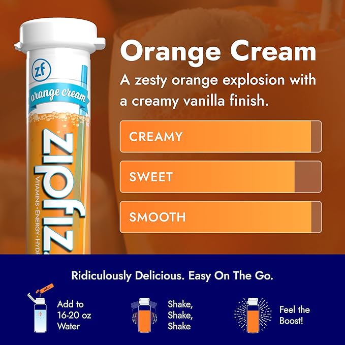 Zipfizz Daily Energy Drink Powder, Orange Cream, 20 Pack | 3-in-1 Sustained Energy, Rapid