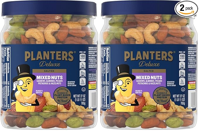 PLANTERS Deluxe Mixed Nuts, Cashews, Almonds, Pecans, Pistachios, Hazelnuts, Roasted with Sea Salt