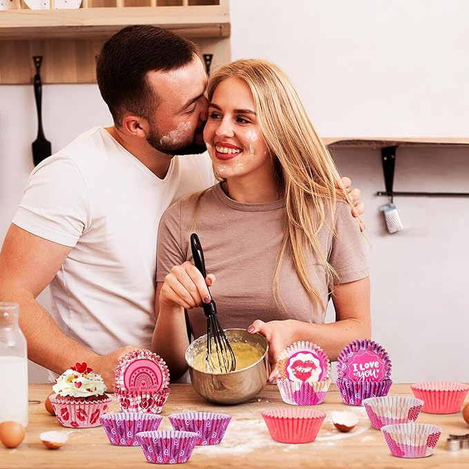 SANNIX 450pcs Valentine's Day Cupcake Liners, Red Pink Love Baking Cups Cupcake Wrappers Paper