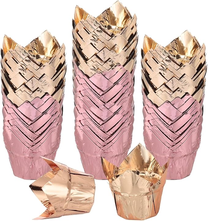 uxcell 100 Pcs Tulip Cupcake Liners, Muffins Liners Aluminum Foil Cupcake Wrappers Baking Cups