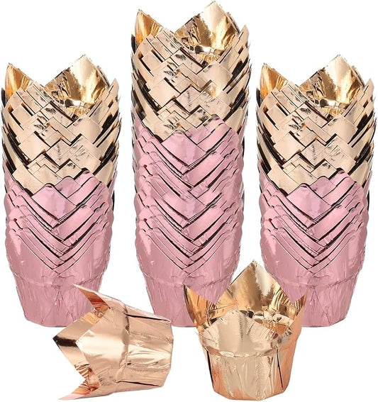 uxcell 100 Pcs Tulip Cupcake Liners, Muffins Liners Aluminum Foil Cupcake Wrappers Baking Cups