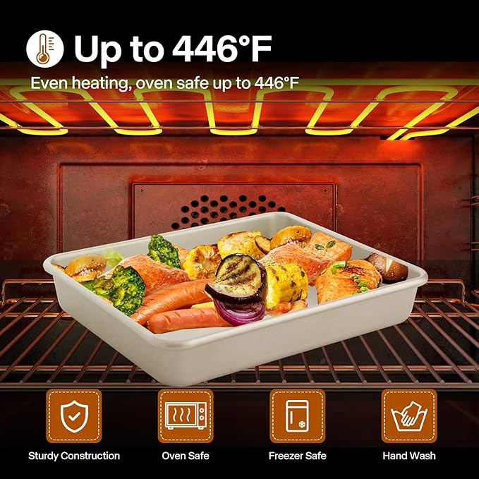 Deep Baking Pans Set of 3, Rectangle Cake Pan Nonstick, Heavy Duty Thick Bakeware Lasagna Pan for