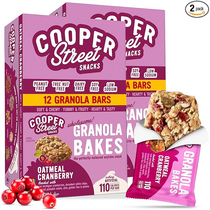 Cooper Street Oatmeal Cranberry Granola Bakes (24 pack) - Individually Wrapped Soft and Chewy