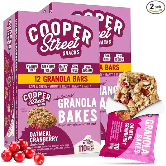 Cooper Street Oatmeal Cranberry Granola Bakes (24 pack) - Individually Wrapped Soft and Chewy
