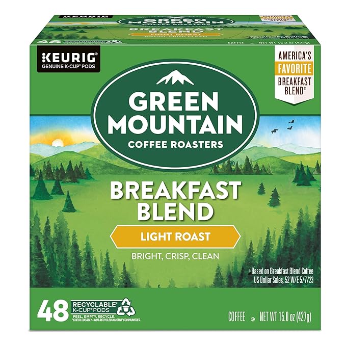 Green Mountain Coffee Roasters Breakfast Blend Single-Serve Keurig K-Cup Pods, Light Roast Coffee