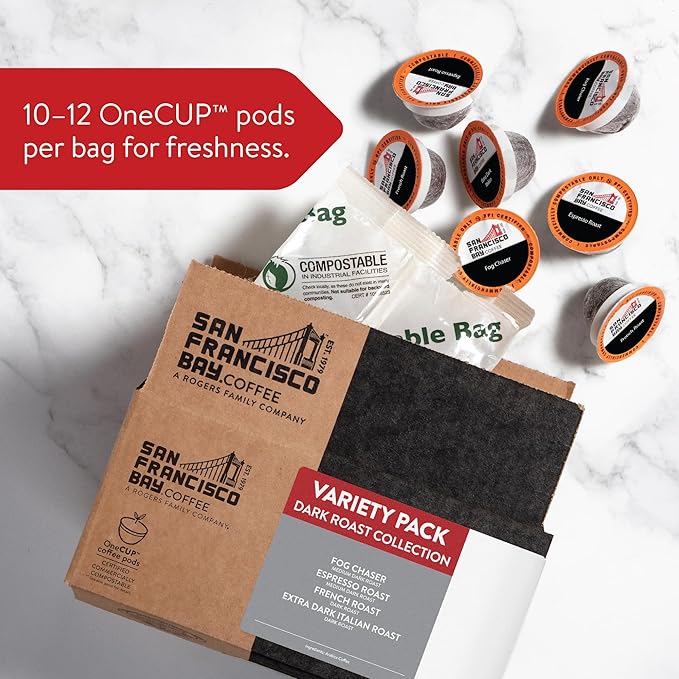 San Francisco Bay Coffee - Dark Roast Variety Pack (40 ct) - Fog Chaser, Espresso Roast, French