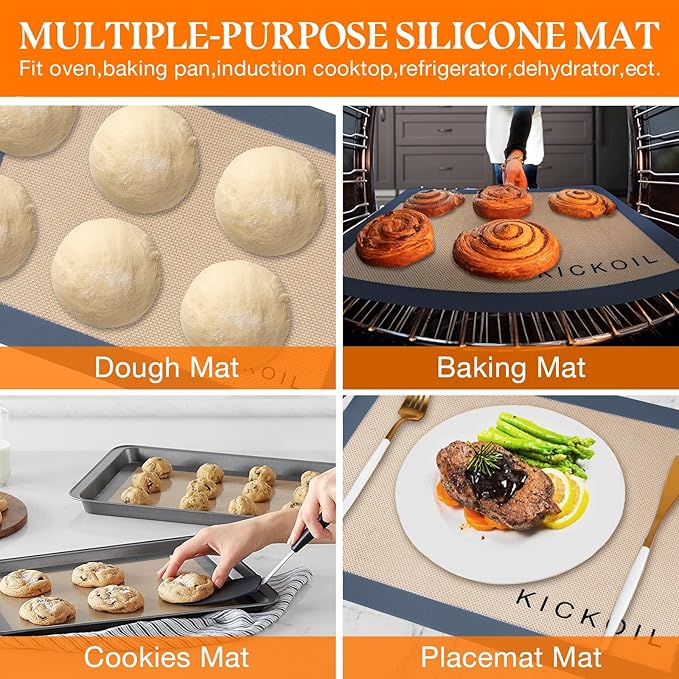 Silicone Baking Mat Large 3 Pack-2 Half Sheets+1 Small Quarter Sheet,Reusable Non Stick Food Safe