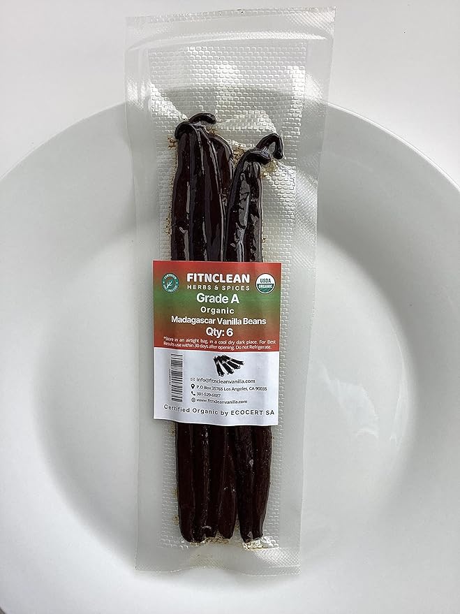 6 Organic Vanilla Beans Madagascar Grade A for Extract, Cooking and Baking by FITNCLEAN VANILLA|