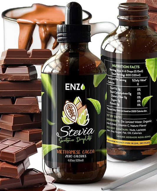 Enzo Liquid Stevia Drops Our Zero Calories Sweetener (4oz - 800 Servings/Bottle) - Chocolate - All