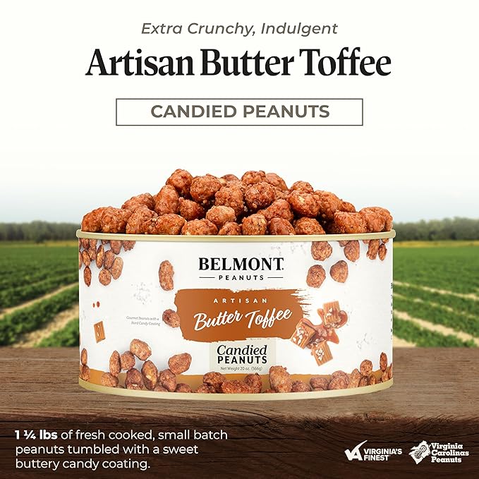 Belmont Peanuts Gourmet Butter Toffee Candied Peanuts, 20 oz (1 Pack) ??Only 4 Ingredients, No