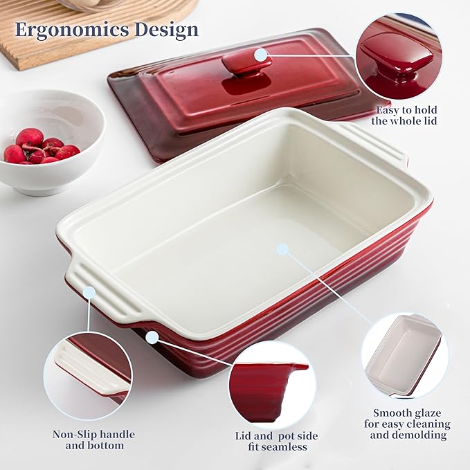 LOVECASA 4.5 Quart Ceramic Casserole Dish with Lid, 9x13 Baking Dish for Oven, Lasagna Pan Deep