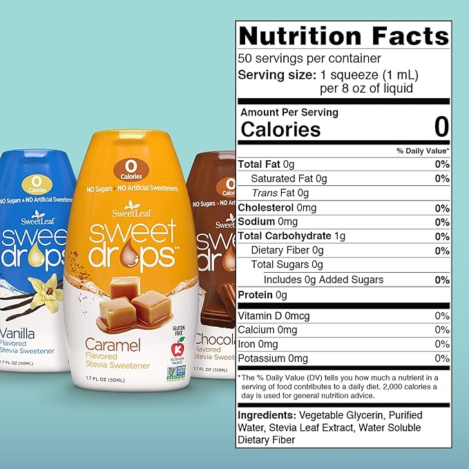 SweetLeaf Sweet Drops - Stevia Liquid Variety Pack with Chocolate, Caramel, Vanilla Stevia