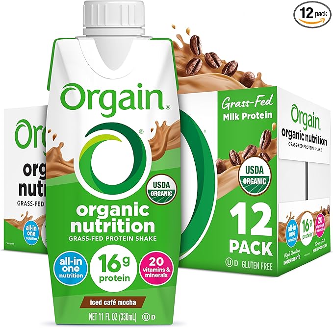 Orgain Organic Nutritional Shake, Iced Cafe Mocha - 16g Protein, 20 Vitamins & Minerals, Gluten