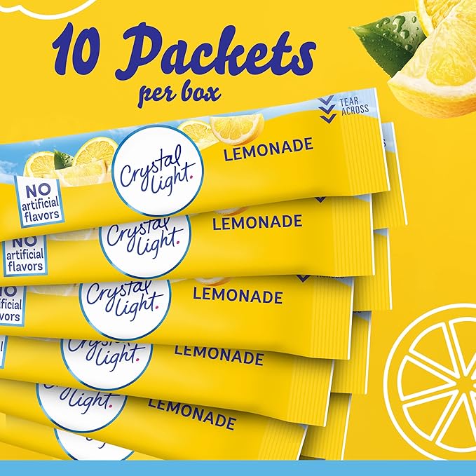 Crystal Light Lemonade Naturally Flavored Powdered Drink Mix, 120 ct Pack, 12 Boxes of 10