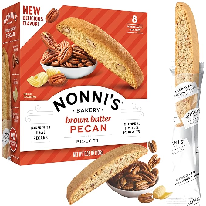 Nonni's Brown Butter Pecan Biscotti, Nutty Pecan Cookie with Rich Browned Butter Flavor, 8