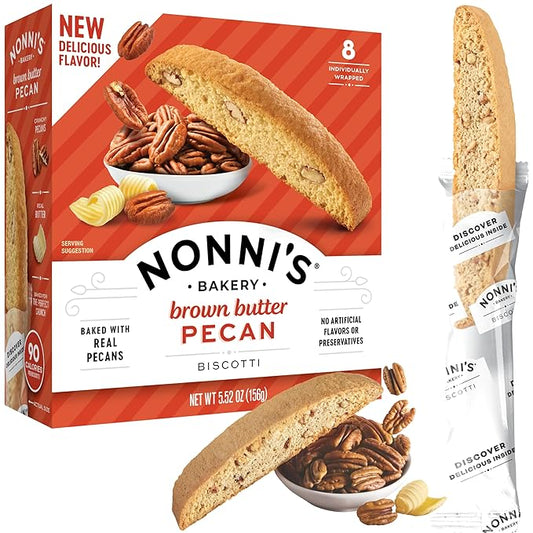 Nonni's Brown Butter Pecan Biscotti, Nutty Pecan Cookie with Rich Browned Butter Flavor, 8