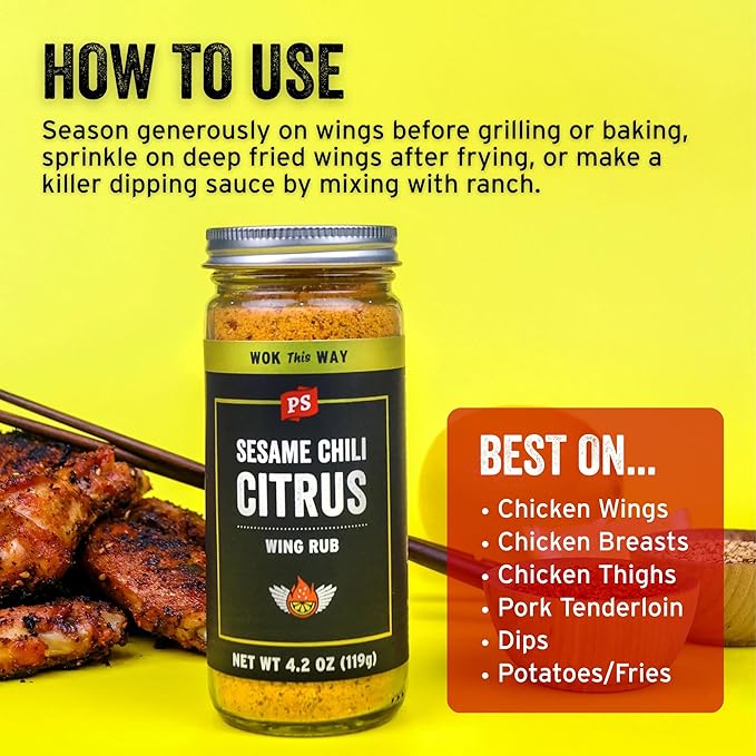 PS Seasoning Sesame Chili Citrus Wing Rub - Zesty Korean Seasoning Dust with Sesame, Gochugaru