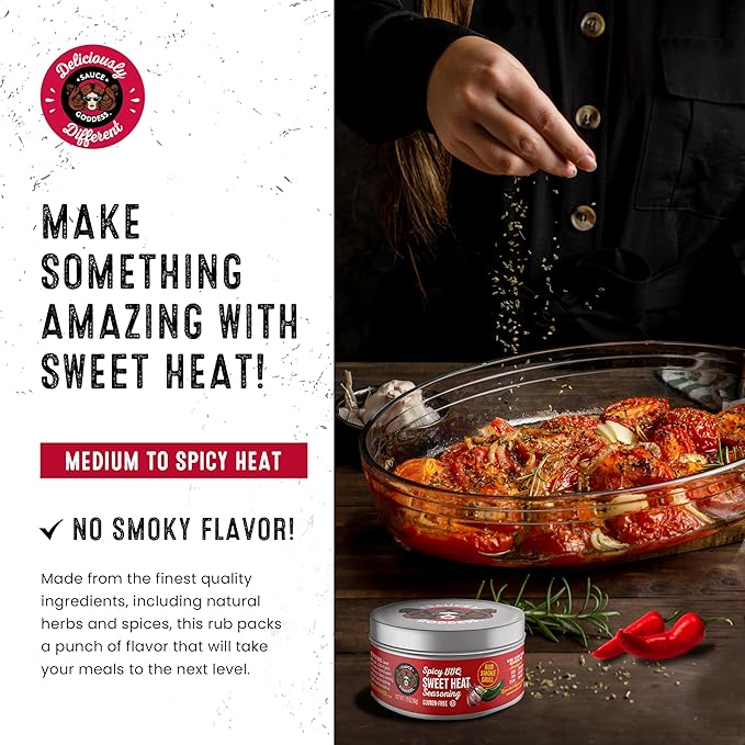 Sauce Goddess - BBQ Sweet Heat Spice Rub - Gluten-Free Seasoning, Garlic-Loaded Spicy Sweet Rib Rub