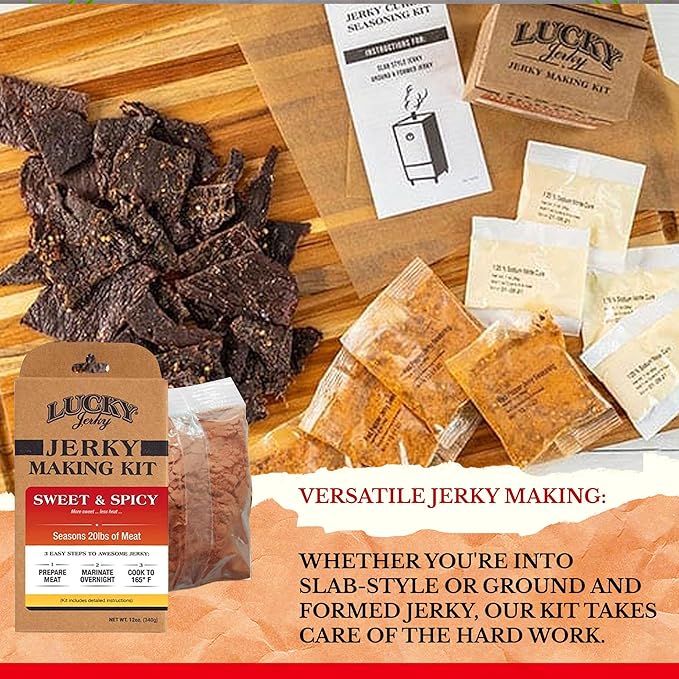 Lucky Jerky Sweet & Spicy DIY Jerky Seasoning Kit - Seasons 20lbs of Meat | Easy-to-Use Kit for