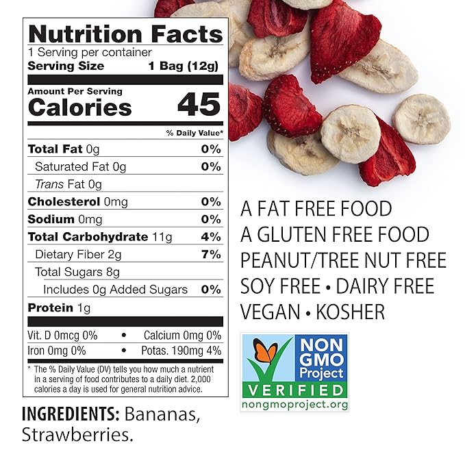 Brothers All Natural Freeze Dried Fruit Crisps, Banana Strawberry, 0.42 Oz (Pack of 24), Made with