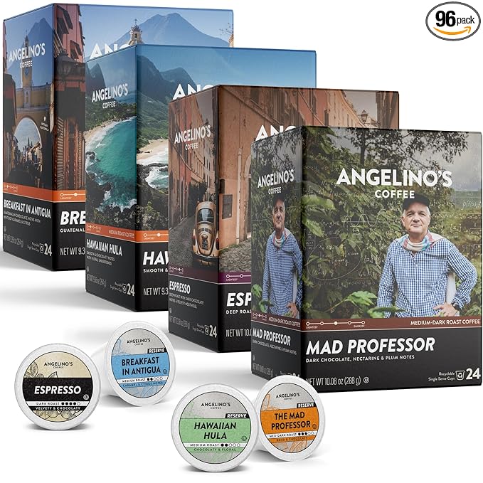 Angelino's Coffee Reserve Collection Coffee Pods Variety Pack, Medium & Dark Roast Coffee K Cups