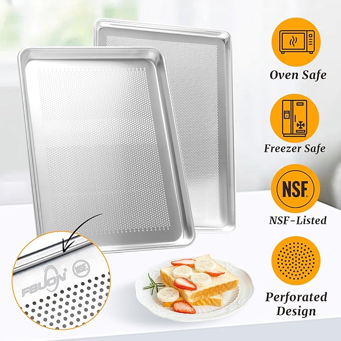 12 Pack Half Size Aluminum Perforated Baking Sheet Pan, 13"×18" Cookie Sheets For Oven in Bakery