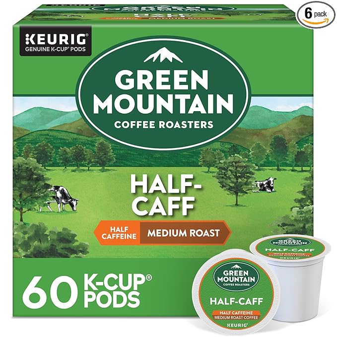 Green Mountain Coffee Roasters Half Caff, Keurig Single Serve K-Cup Pods, Medium Roast Coffee, 60