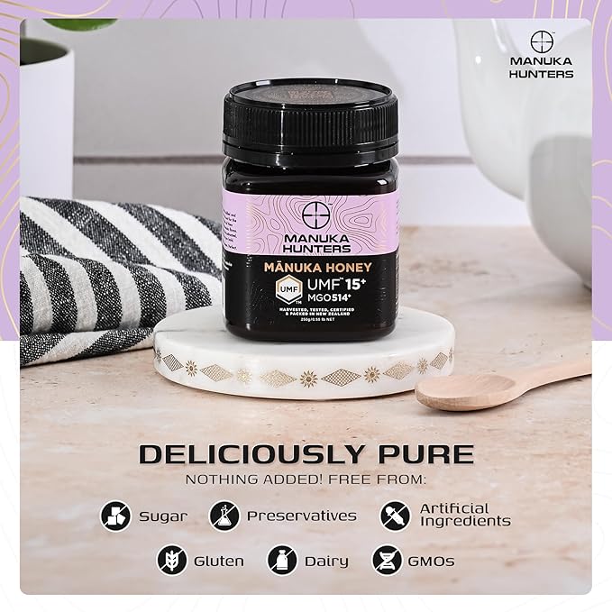 Manuka Hunters UMF 15+/MGO 514+ Certified New Zealand Manuka Honey - 100% Pure Natural Sweetener